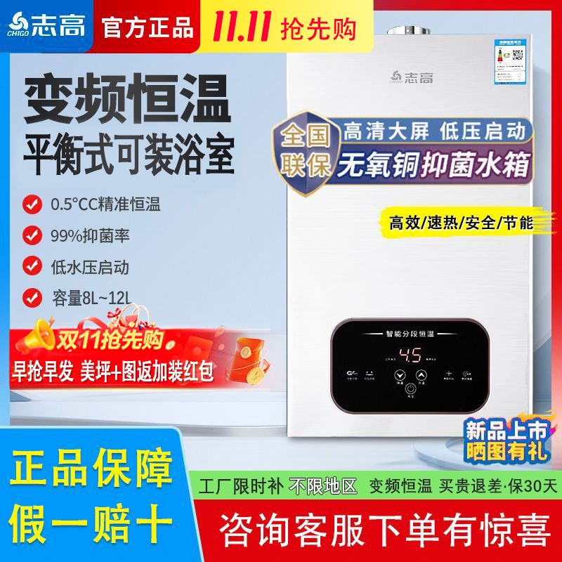 志高燃气热水器16升12L10L8L天然气液化气煤气家用强排平衡式即热