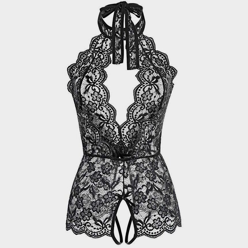 halterlaceone-pieceunderwear挂脖连体塑身内衣女性感镂空超薄