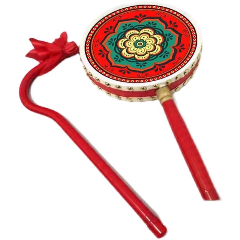 包邮牛皮热巴姑舞蹈道具演出鼓手柄鼓儿童成人藏族热巴鼓表演艺考