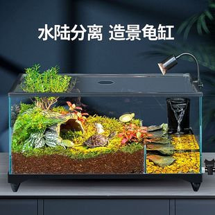 生态乌龟饲养缸家用水陆鱼缸造景超白玻璃黄缘半水龟带盖两栖缸箱