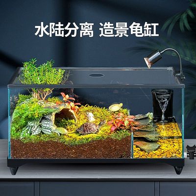 生态乌龟饲养缸家用水陆鱼缸造景超白玻璃黄缘半水龟带盖两栖缸箱