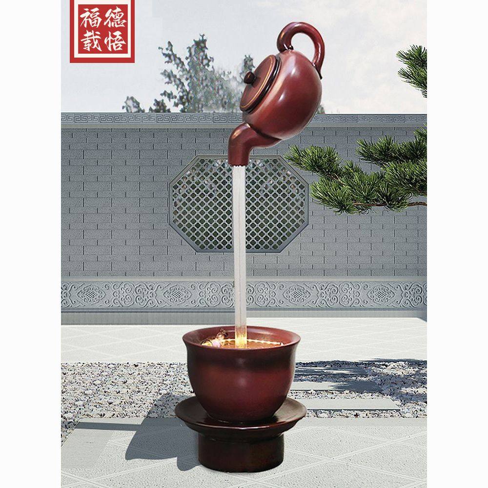 悬空天壶茶壶流水玻璃钢喷泉雕塑大茶壶茶园茶庄户外景观装饰摆件