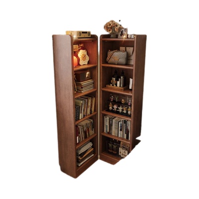 实木转角书架一体靠墙置物架窄缝柜家用收纳柜落地式简约风书架子
