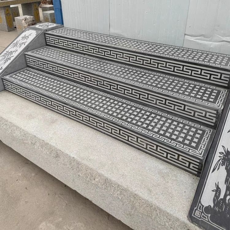 青石台阶地砖踏步石大门口门槛石中式仿古浮雕大理石庭院室外台阶