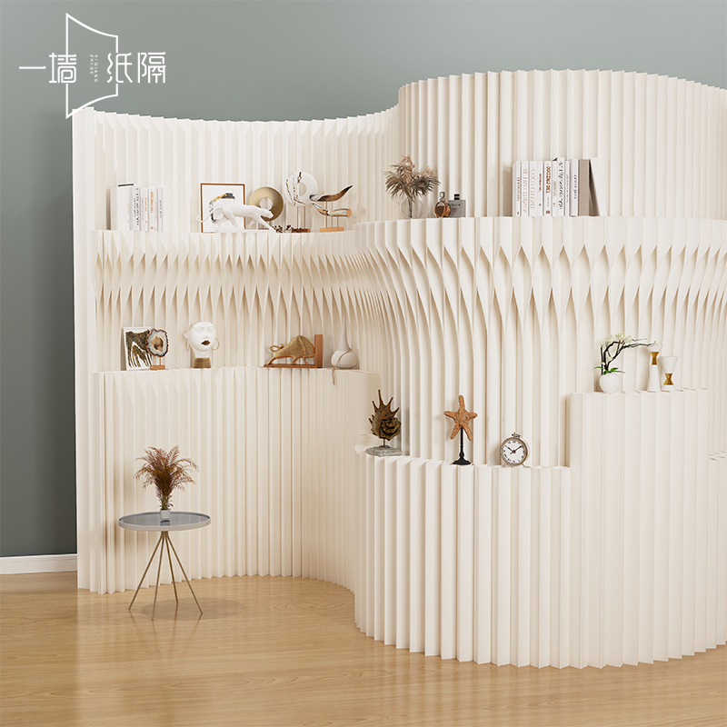 免打孔隔断办公室玄关屏风隔断美容院置物背景墙房间分隔纸墙假墙