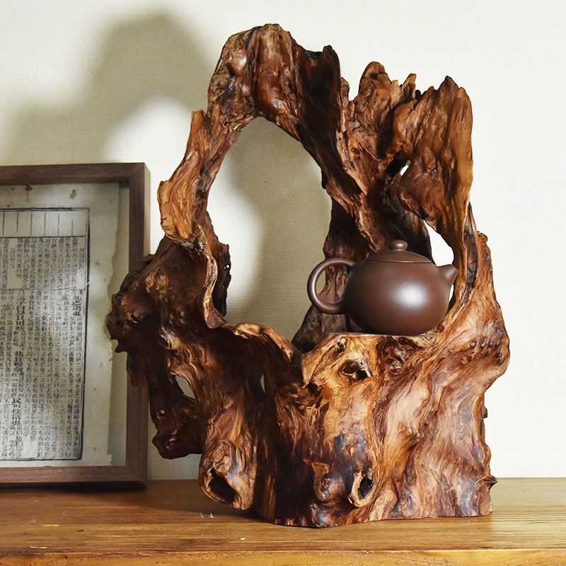 天然风化枯木根雕根艺佛柜龛禅意摆件实木奇石底座茶室佛玄关客厅