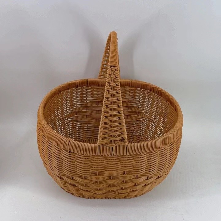 J19旦形单提手简约郊游收纳篮子纯手工编织