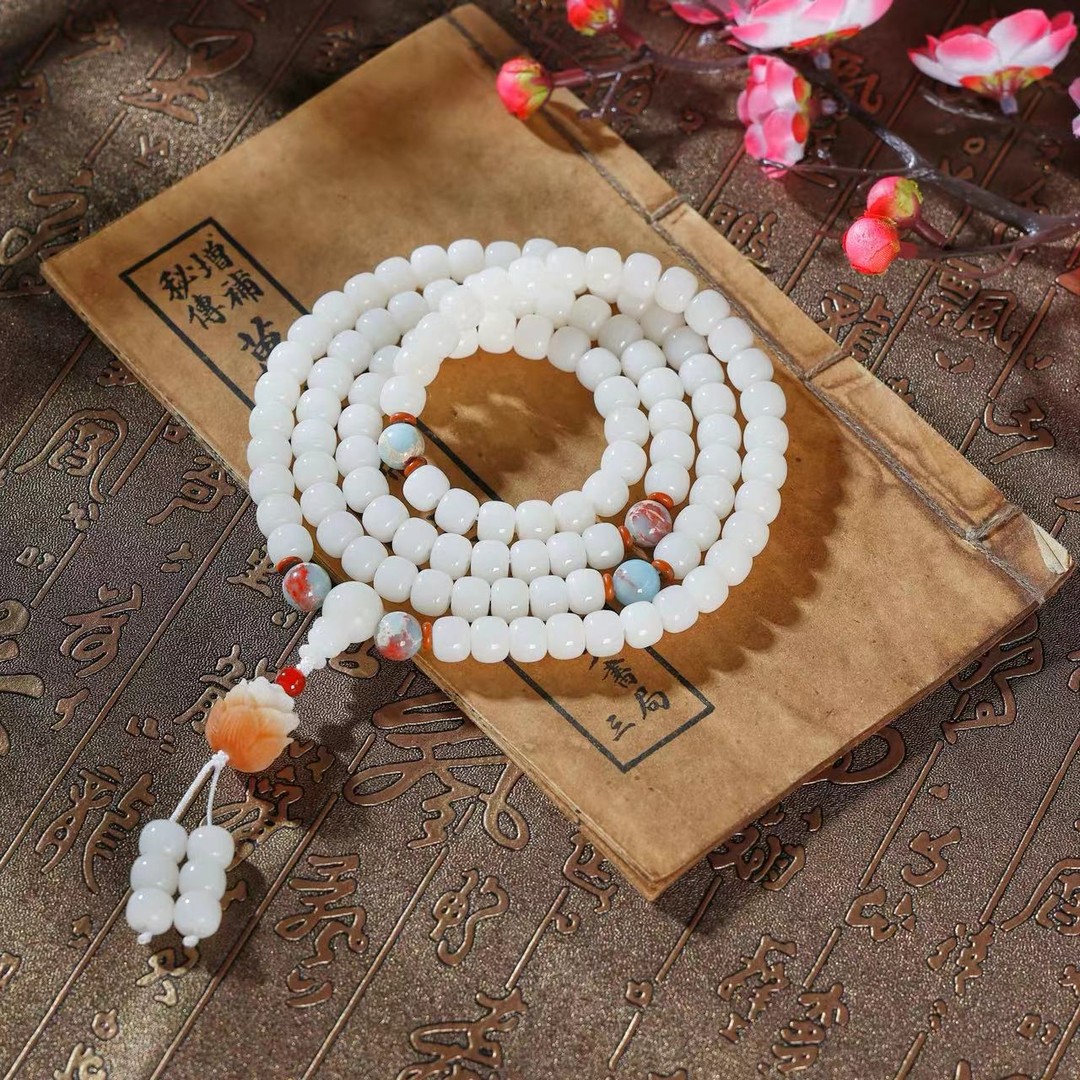 【火莲花】白玉菩提根108颗手持手串高油高密原生态菩男女念珠佛