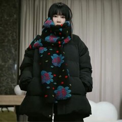 infobyfive2025秋冬180cm繁花似锦彩色花朵女士复古围巾2DJ2502