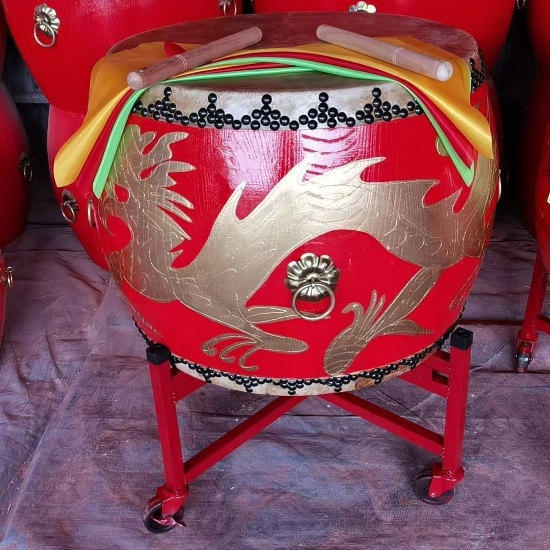 黄牛皮大鼓真牛皮战鼓堂鼓实木椿木高音中国红龙舞狮秧歌威风锣鼓