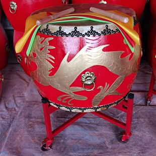 黄牛皮大鼓真牛皮战鼓堂鼓实木椿木高音中国红龙舞狮秧歌威风锣鼓