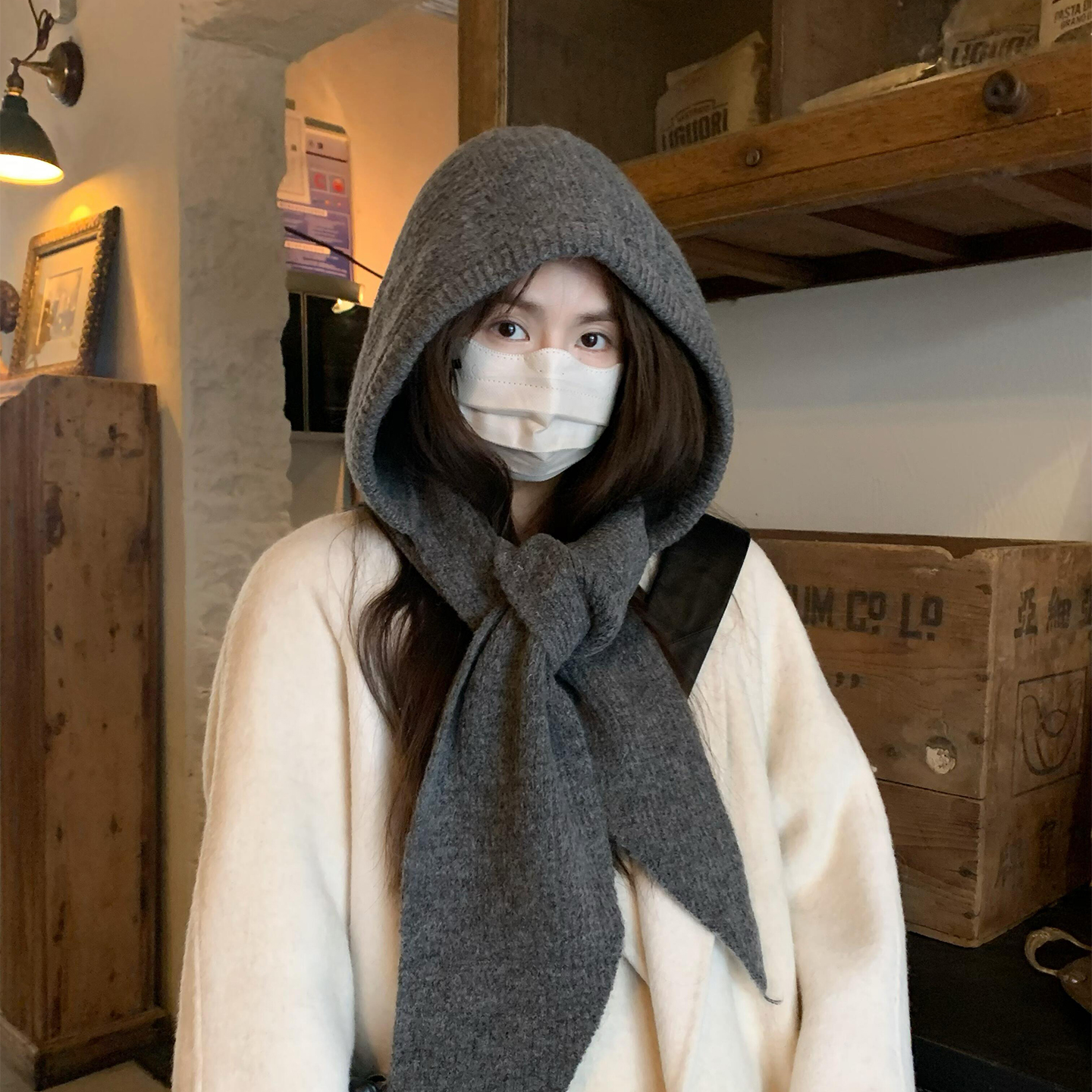 巴拉克拉法针织帽子围巾一体秋冬韩系氛围感防寒护耳帽百搭高级感