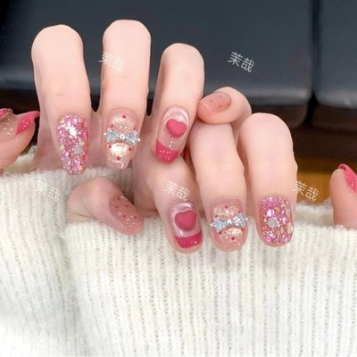 茉哉Y现货【亚裔甜心】纯手工定制美甲拆卸穿戴甲A3753