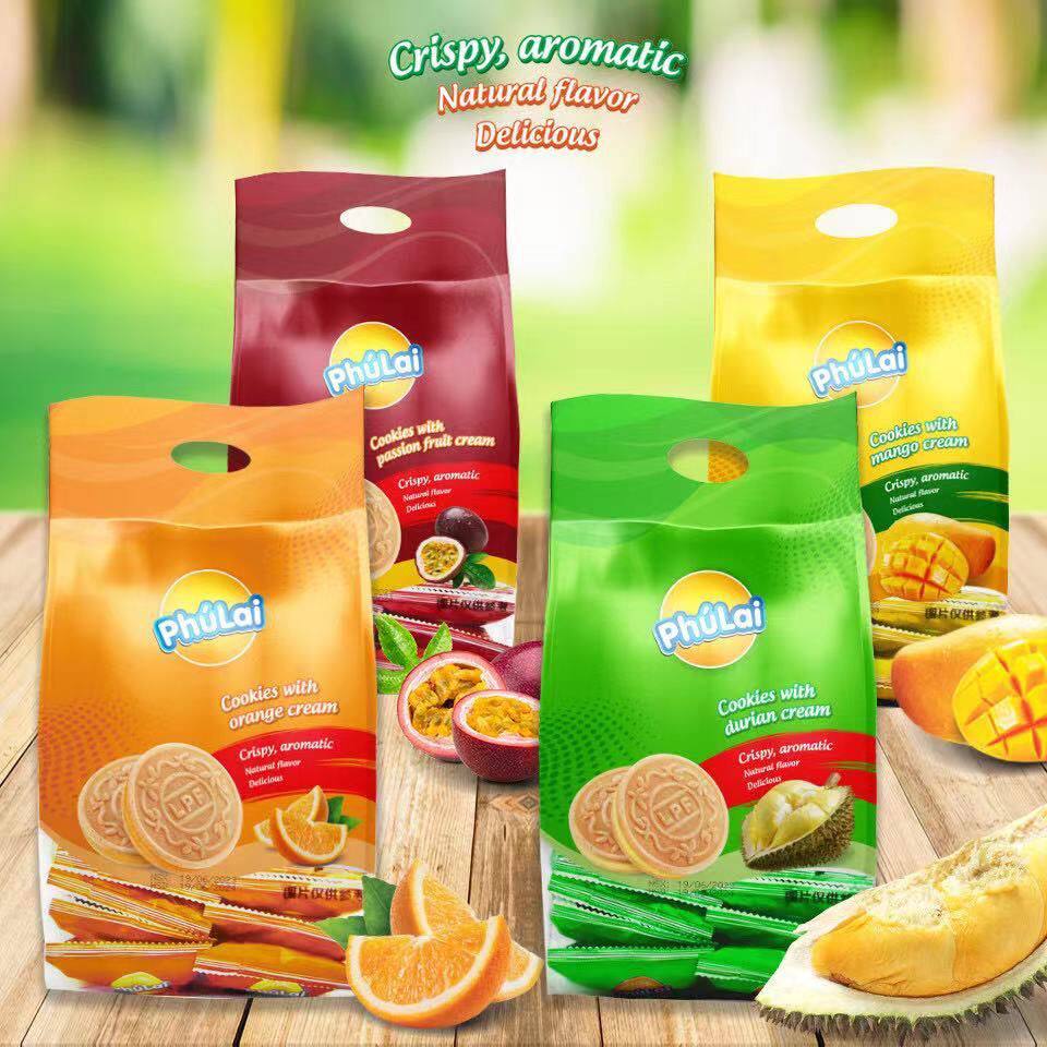 越南原装进口来福phulai榴莲味夹心饼350G法式薄饼干脆饼特产零食