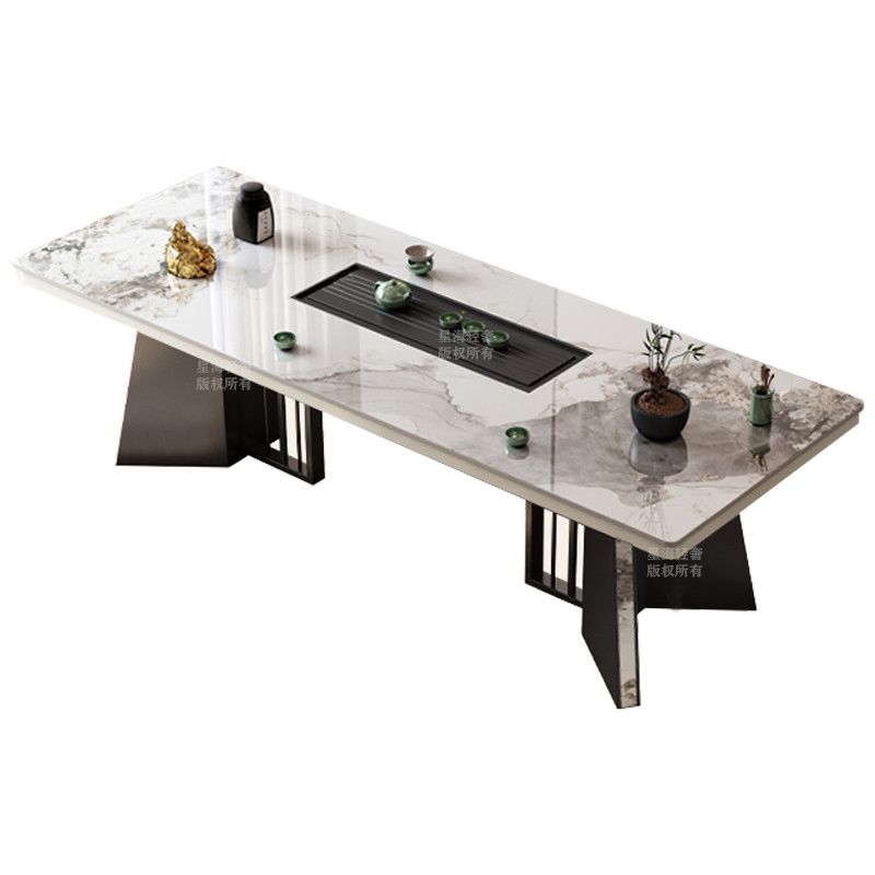 新中式奢石岩板茶台现代轻奢办公桌书房高级感家用泡茶茶桌椅组合