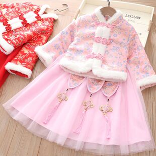 拜年服女宝宝加棉女童汉服冬季新款中式中国风过年衣服儿童唐装