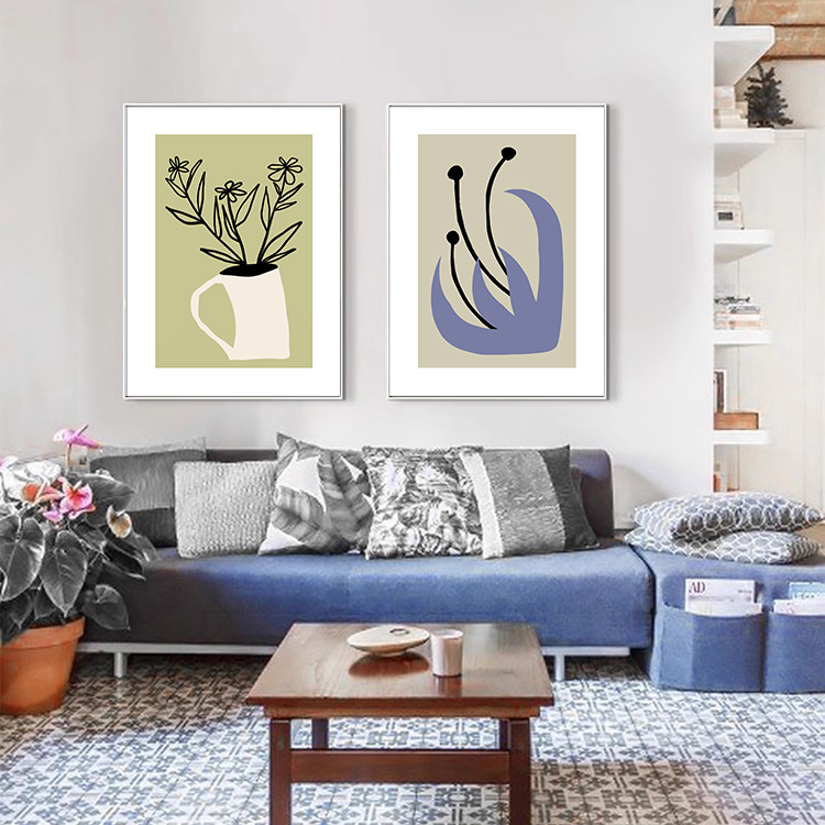 奶油风客厅靠在沙发上背景墙装饰画抽象卧室房间床头温馨轻奢挂画