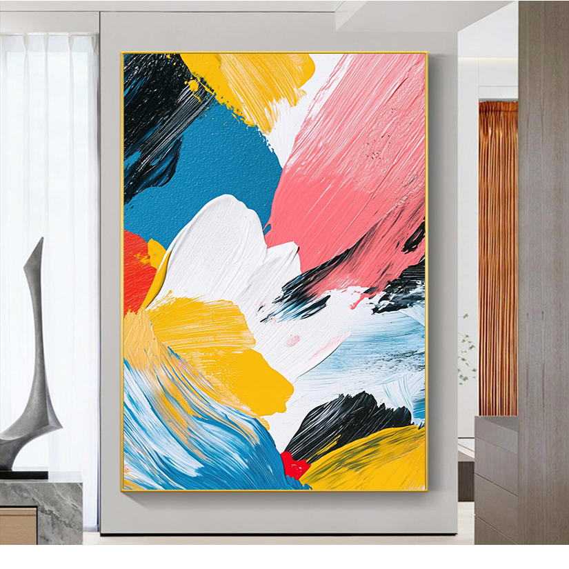 极简奶油色玄关装饰画抽象肌理感挂画轻奢客厅沙发背景壁画落地画