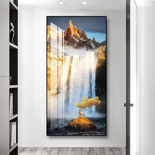 流水生财玄关装饰画山水风景画新中式走廊过道入户玄幻挂画正对门