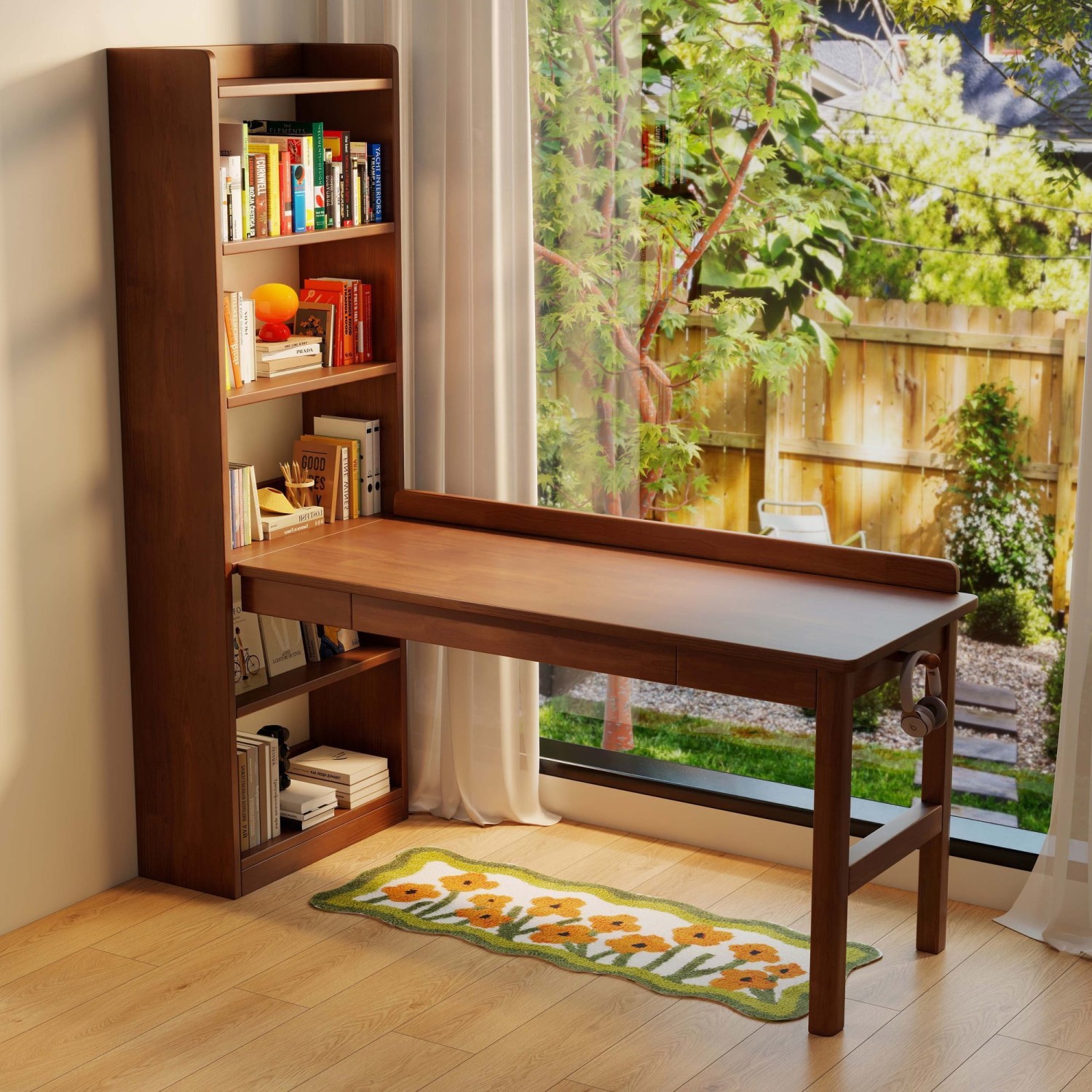 书桌书柜实木转角桌一体桌拐角桌子靠墙桌阳台写字桌电脑桌中古风