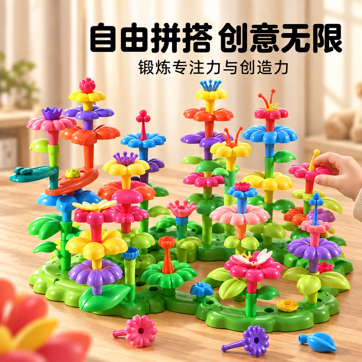 大颗粒益智拼装积木花园插花图片