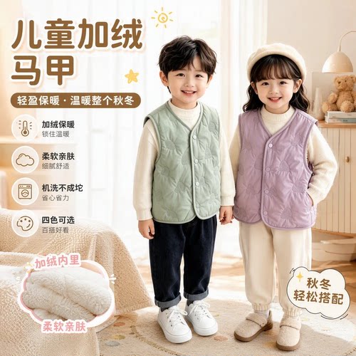儿童加绒一体棉马甲秋冬款男女童