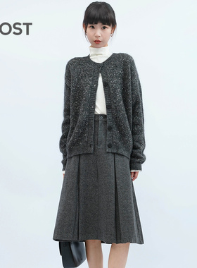 MOST温柔氛围感亮片圆领毛衣开衫女秋冬复古针织外套W54112956