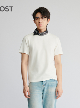 MOST/姆氏德夏季白色短袖细格T恤男士圆领光板休闲体恤C52212098
