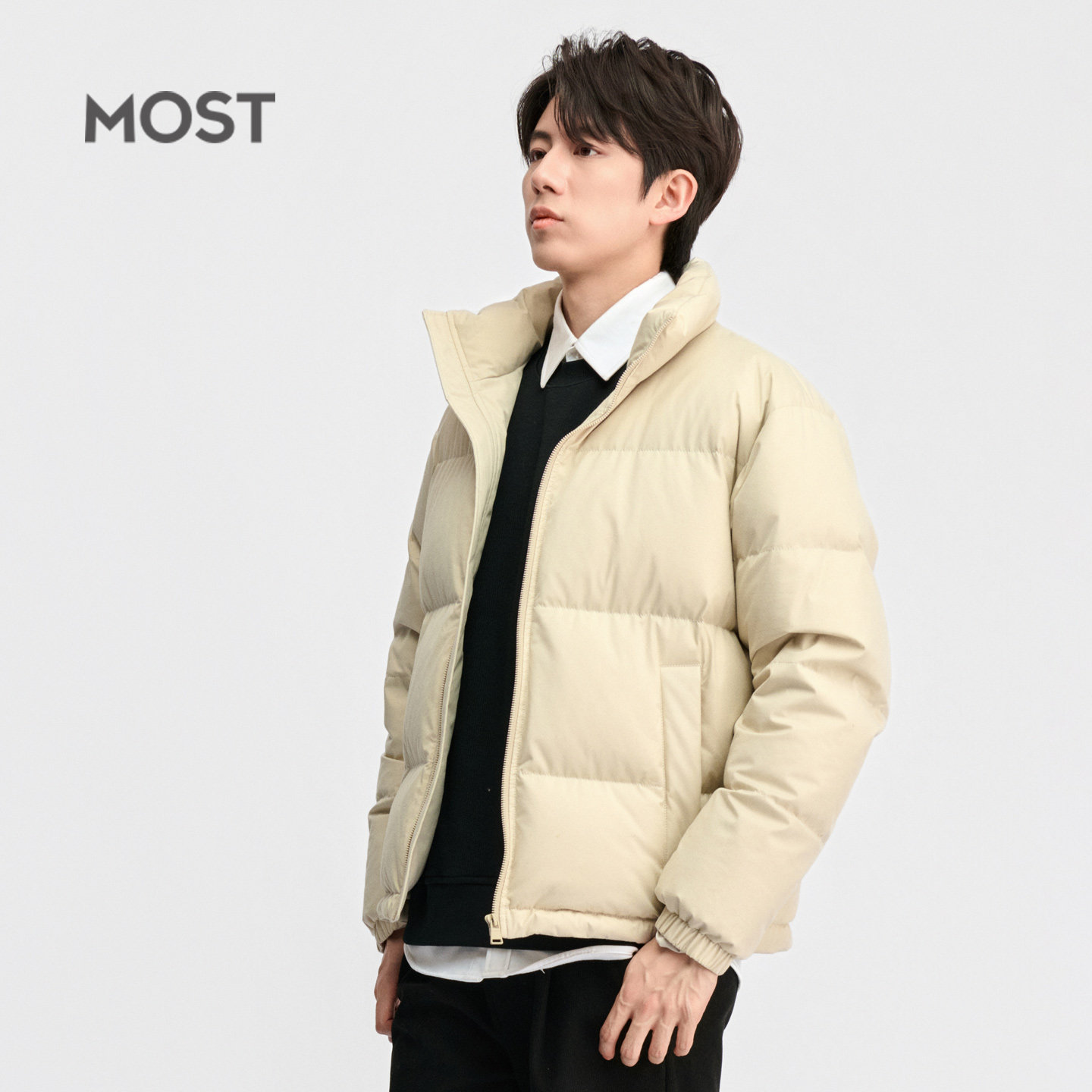 MOST/姆氏德米色短款立领羽绒服男生冬季防寒韩系面包服C54237166