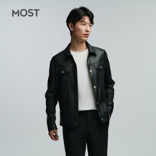 MOST/姆氏德男装皮衣男士春季新款潮黑色立领上衣皮夹克C41232044