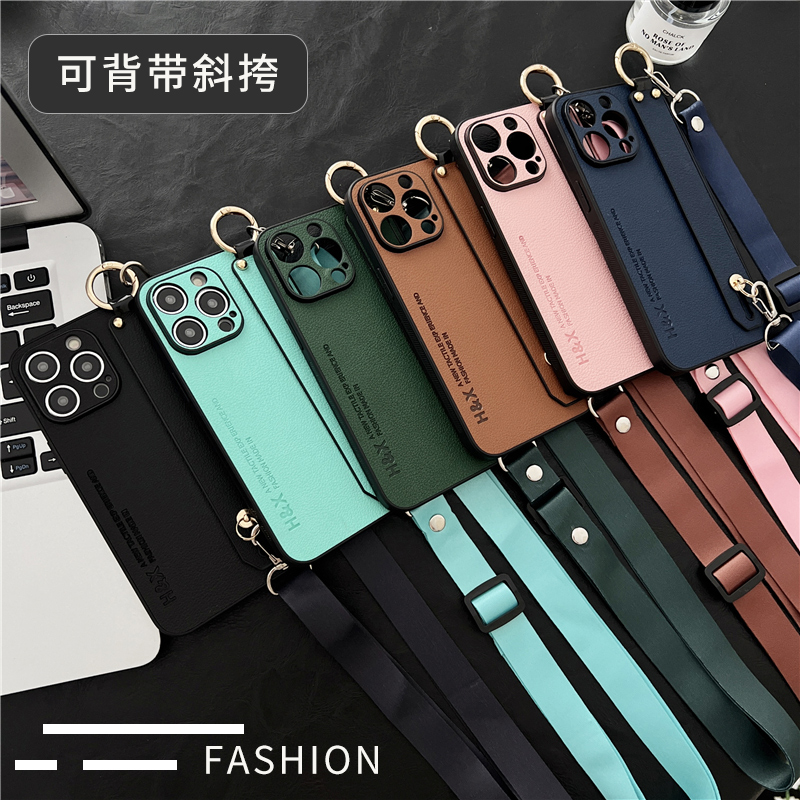 适用苹果15手机壳16新款女款iPhone13保护套11高级感XS腕带可背带斜挎挂绳14plus简约12promax软边防摔XR硬壳