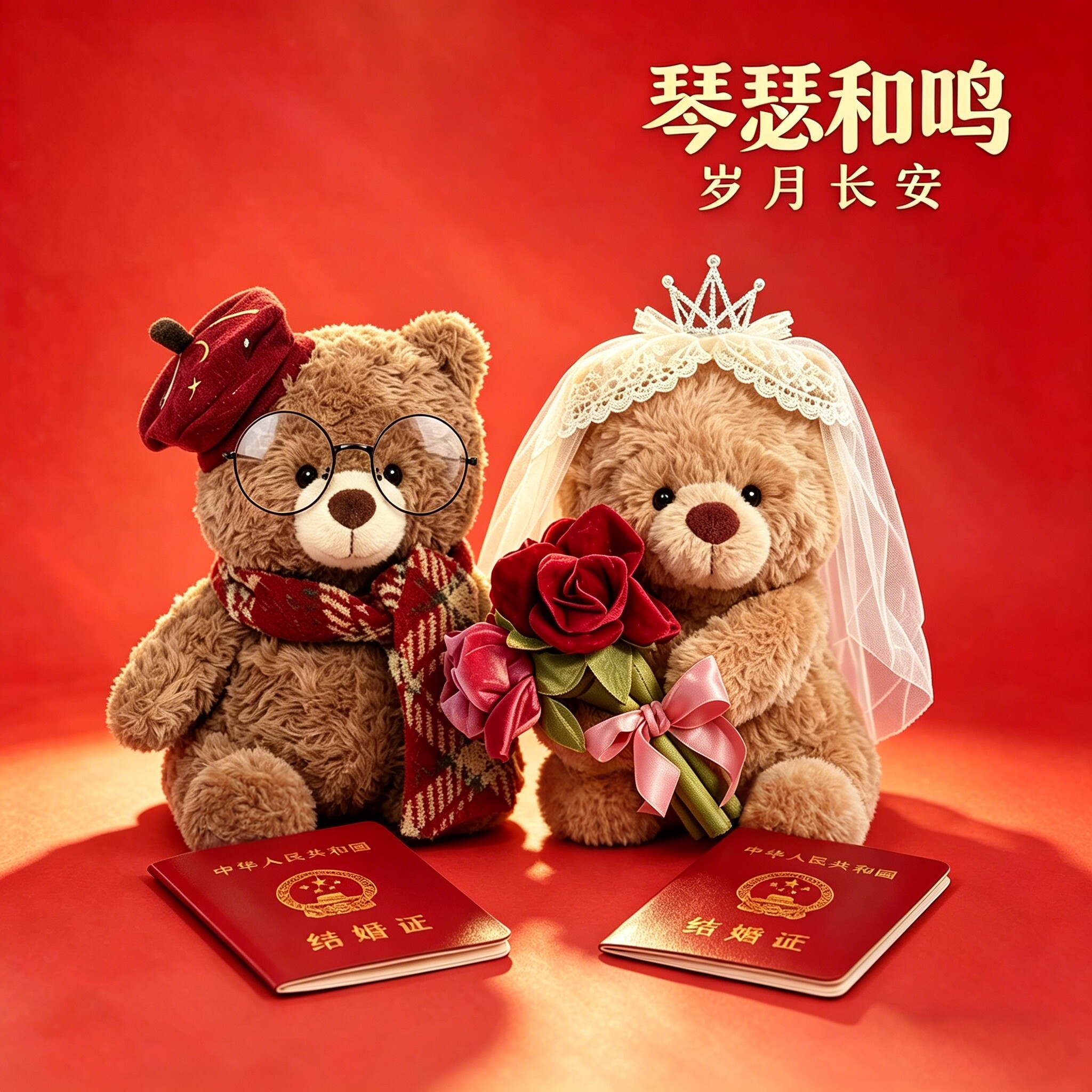 可爱小熊压床公仔一对结婚礼物