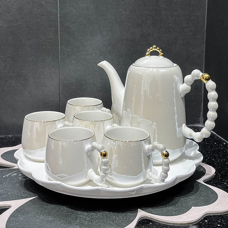 轻奢水杯家庭套装客厅茶杯茶具花茶壶家用高档带托盘水具陶瓷套杯