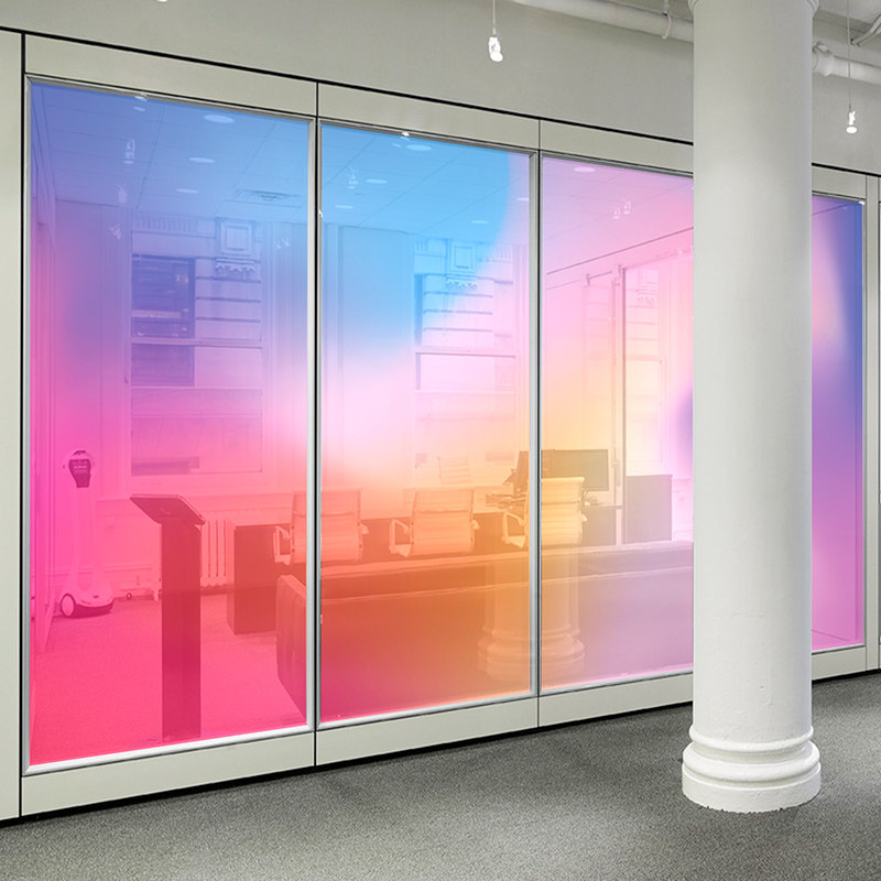 彩色渐变玻璃贴纸办公室隔断装饰布置透明创意uv静电玻璃防撞贴膜