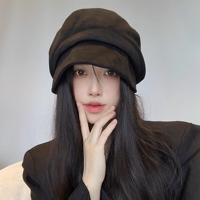 显脸小渔夫帽女秋冬月子帽大头围八角贝雷帽日系小边素颜堆堆帽子