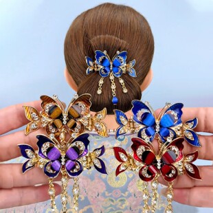 国风蝴蝶水钻流苏抓夹发卡2025新款后脑勺高级感妈妈盘发发夹女
