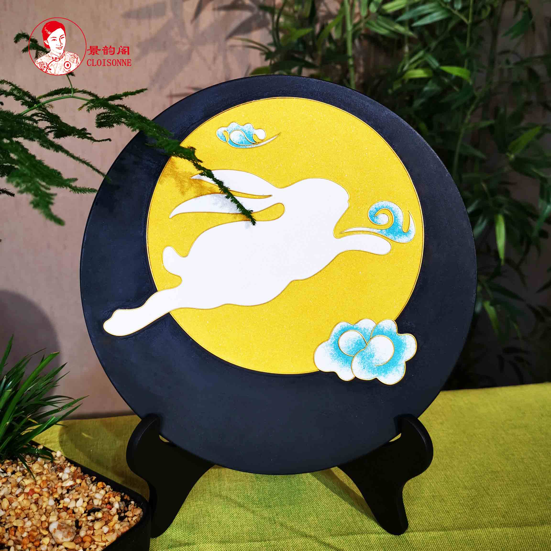 玉兔奔月景泰蓝掐丝珐琅画diy材料包活性碳盘去甲醛八月十五礼品