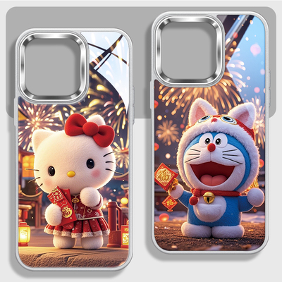 新年蓝胖子不包镜头框玻璃手机壳