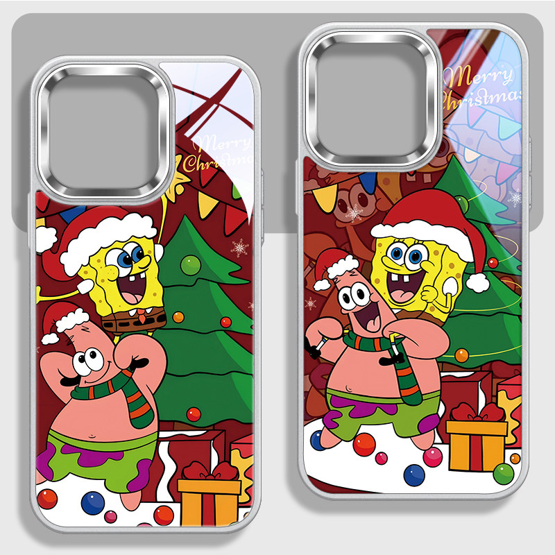 圣诞海绵宝宝情侣大孔玻璃手机壳