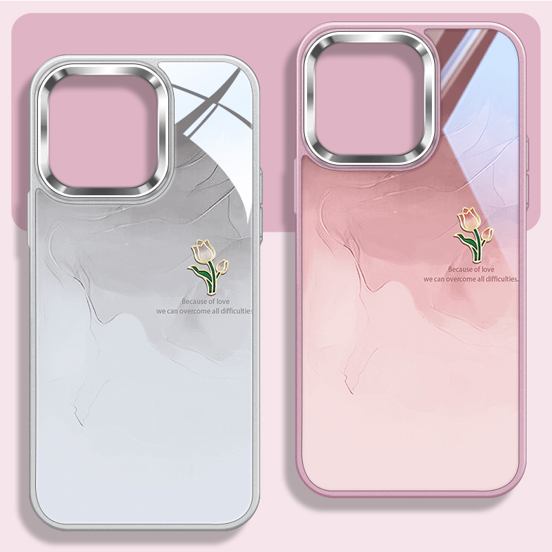 郁金香不包镜头框玻璃手机壳