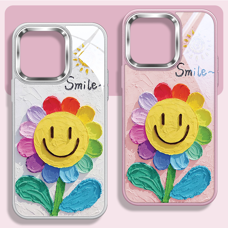 笑脸太阳花不包镜头框玻璃手机壳