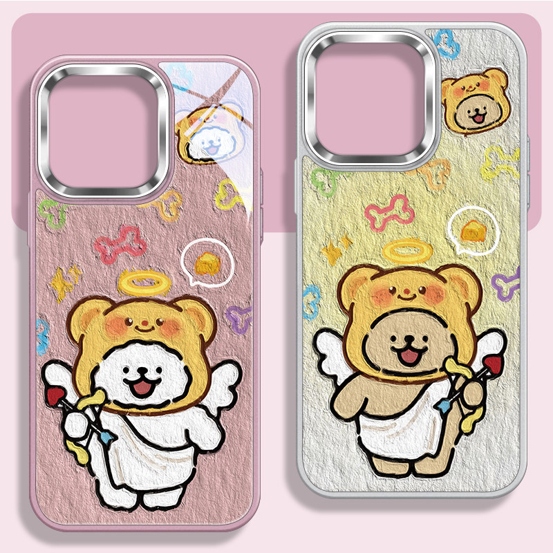 超火黄油小熊油画小狗情侣手机壳