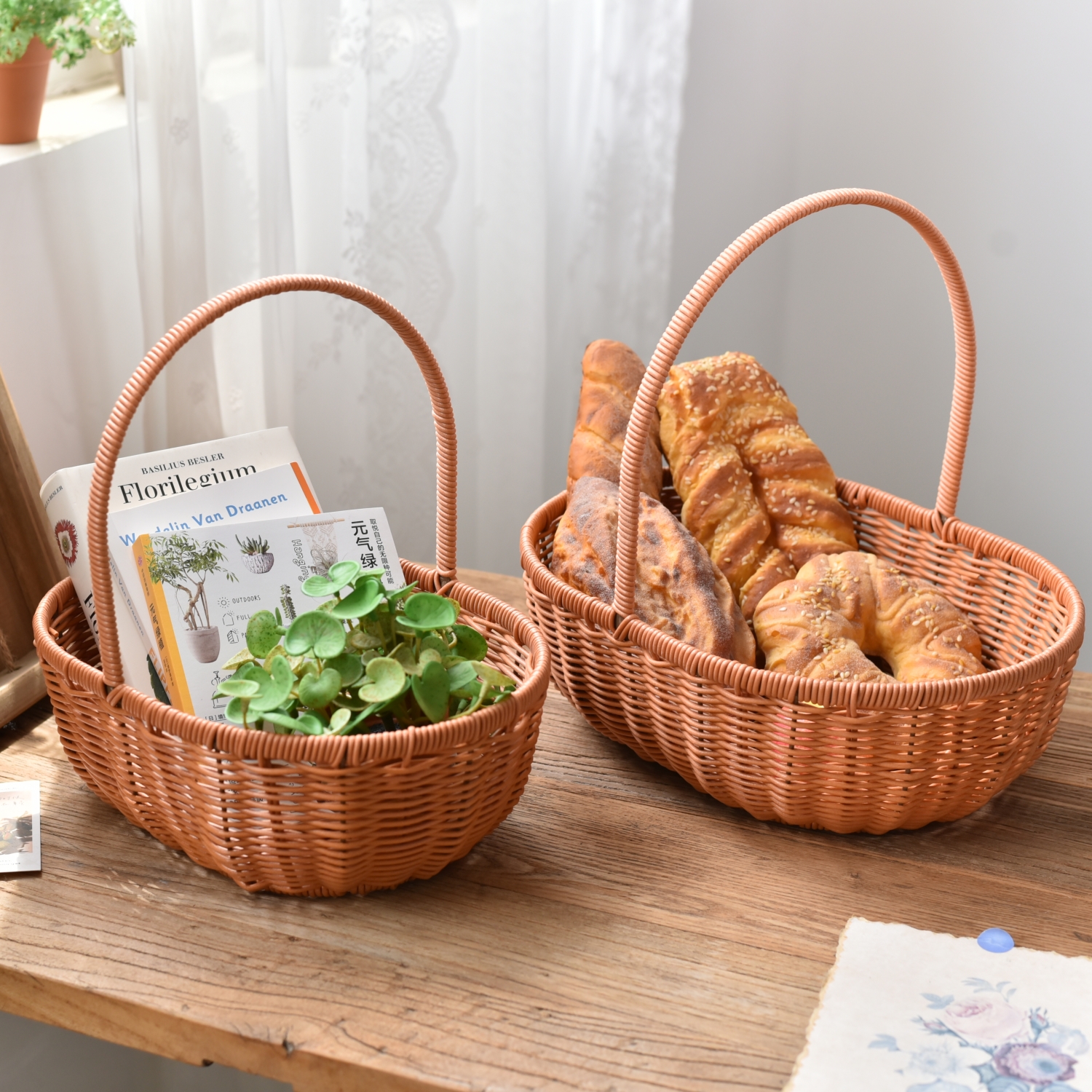 月子鸡蛋花篮编织仿藤手提鲜花盆