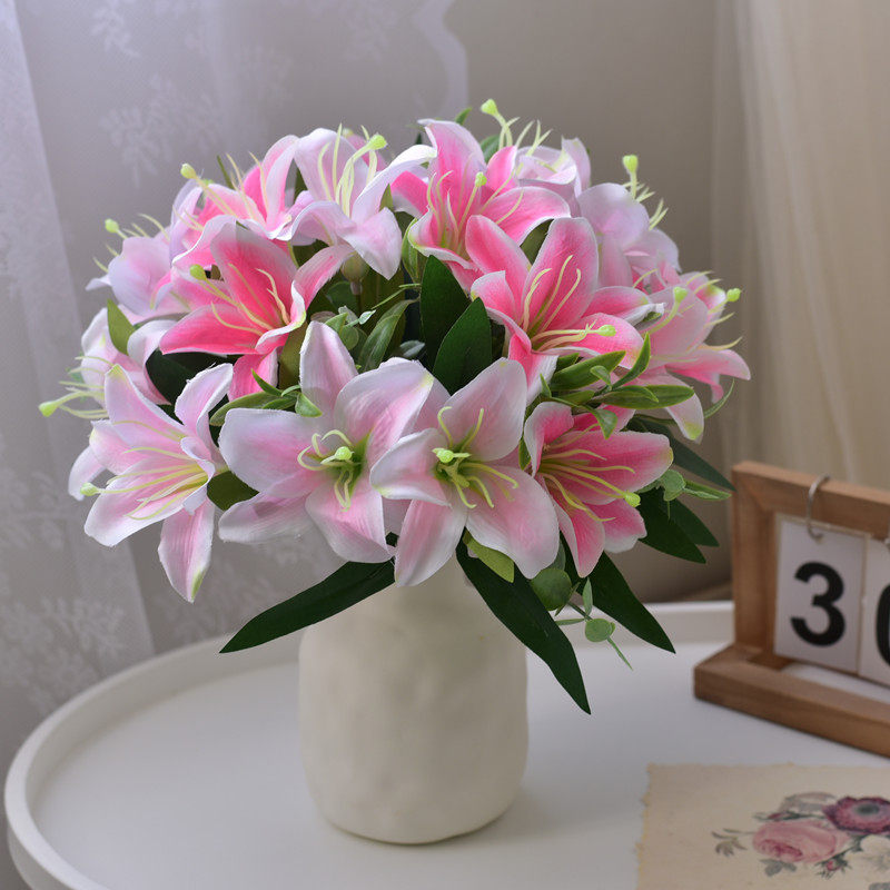 百合仿真花束假花套装客厅电视柜餐桌装饰品摆设花艺摆件花瓶插花