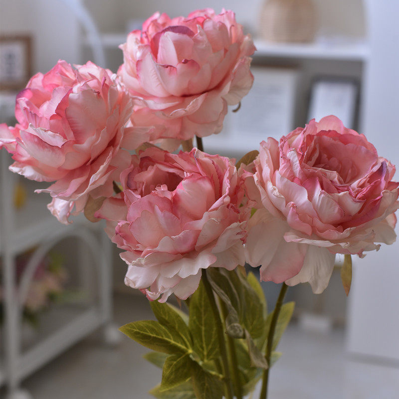 焦边牡丹仿真花 复古油画烤焦芍药法式绢花室内客厅茶几摆件装饰图片