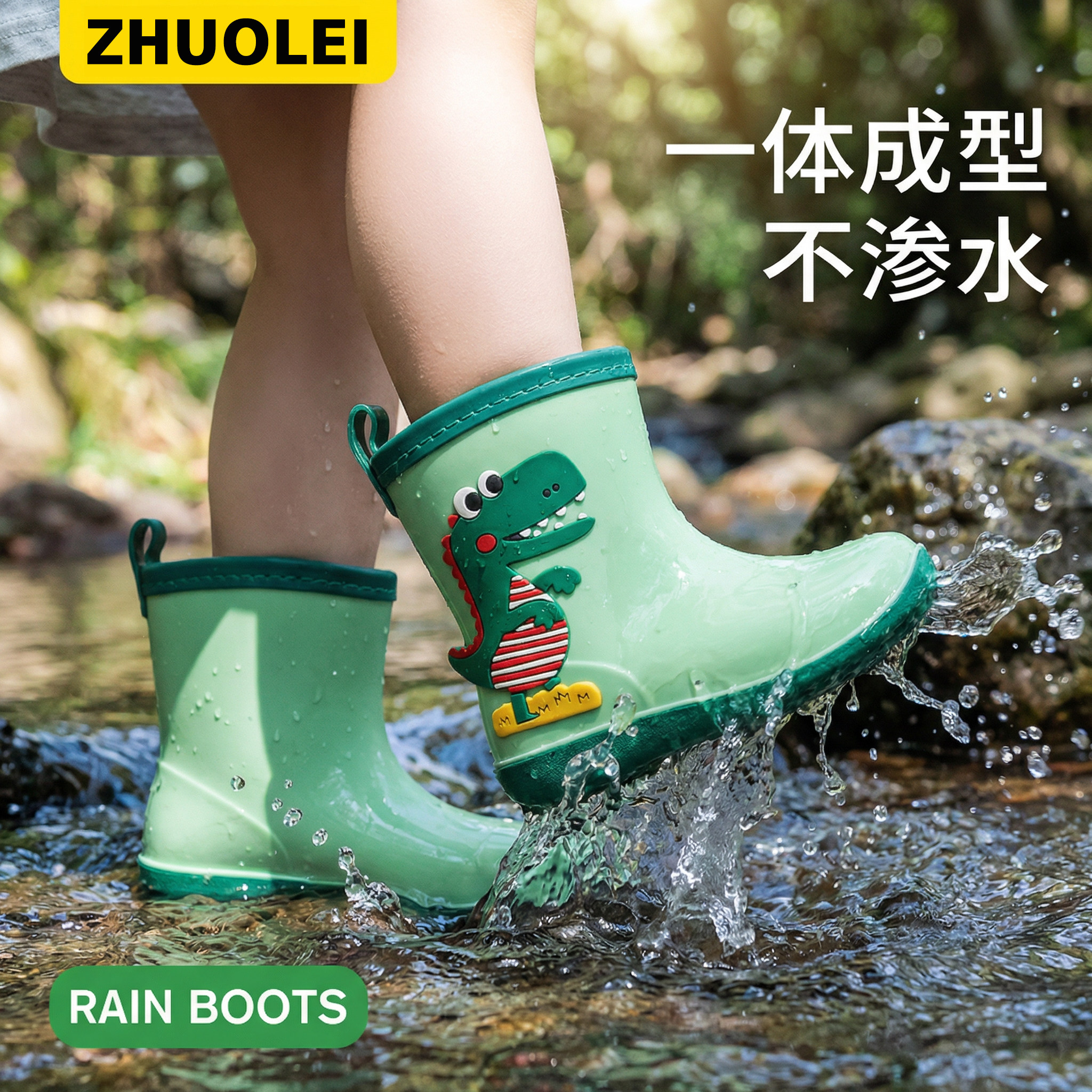 儿童雨鞋男女童宝宝幼儿园学生防滑加绒小孩小童水鞋恐龙可爱雨靴