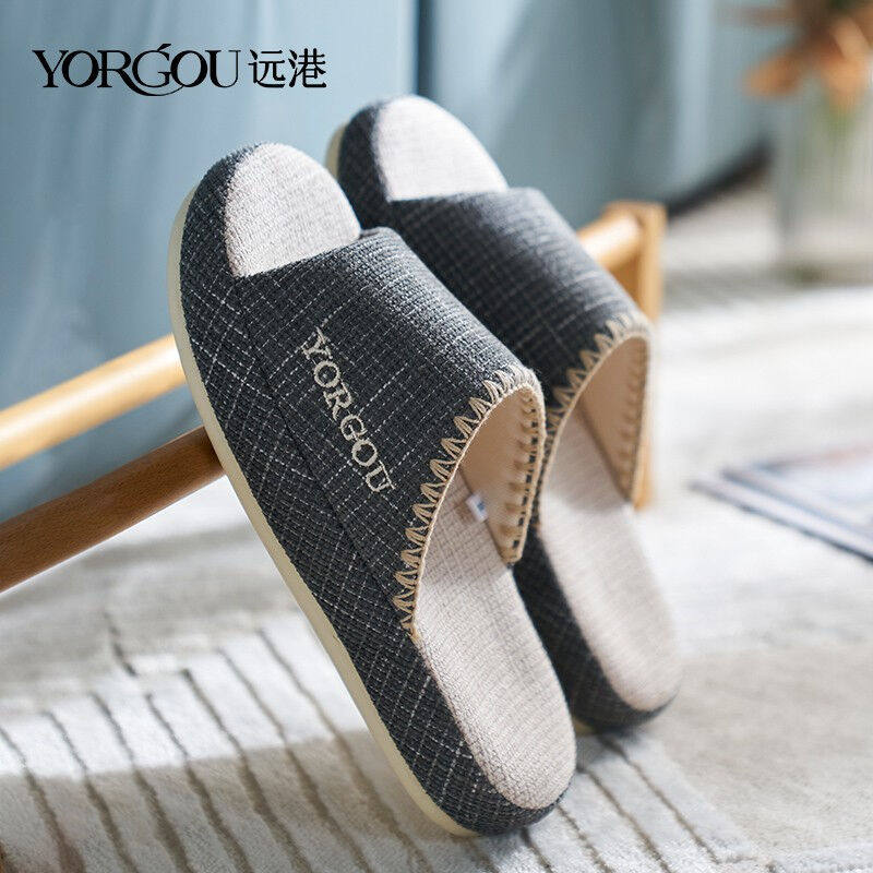 远港棉麻拖鞋夏季女室内居家防滑防臭男家用亚麻布木地板春秋四季