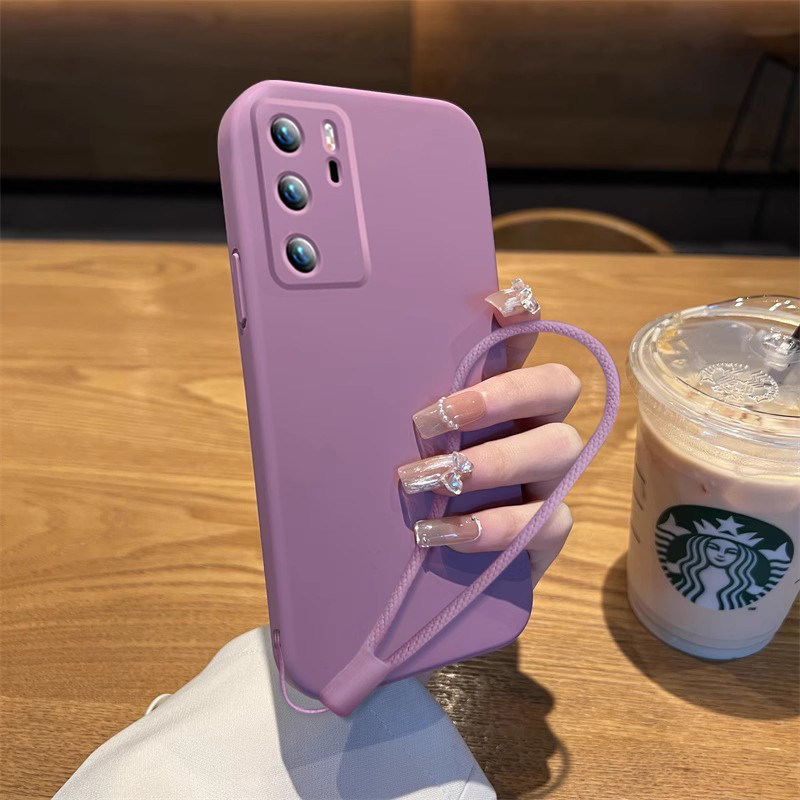 适用于华为p40手机壳新款p40pro防摔液态硅胶p40pro+女款全包镜头HUAWEIp40简约樱花紫pro网红魔方挂绳软外套