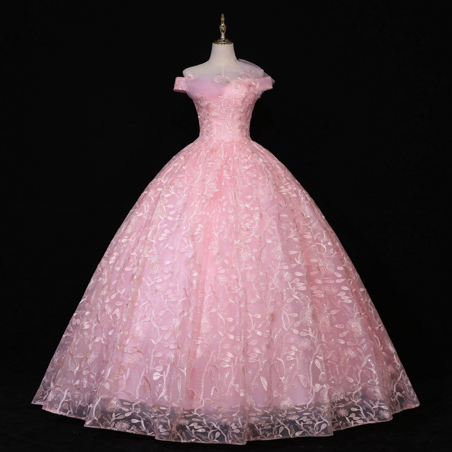 外贸蓬蓬裙 欧美粉色 公主新娘结婚敬酒服年会演出艺考婚纱晚礼服