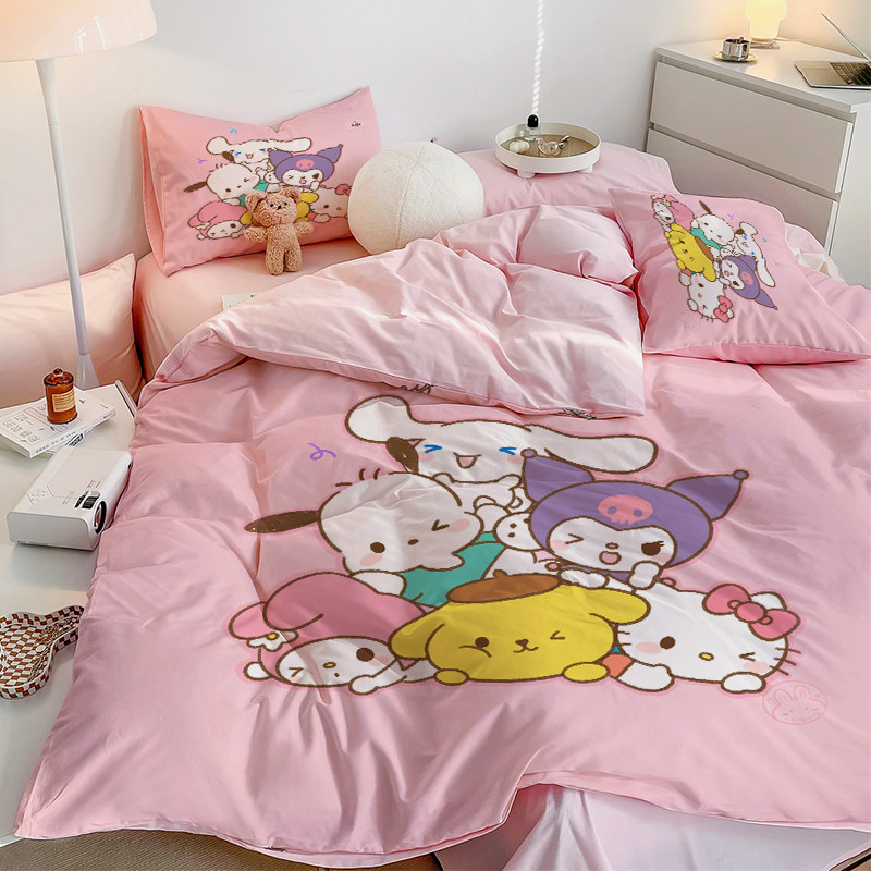 全棉卡通床上三四件套纯棉被套单件定制床笠山茶花粉儿童学生宿舍
